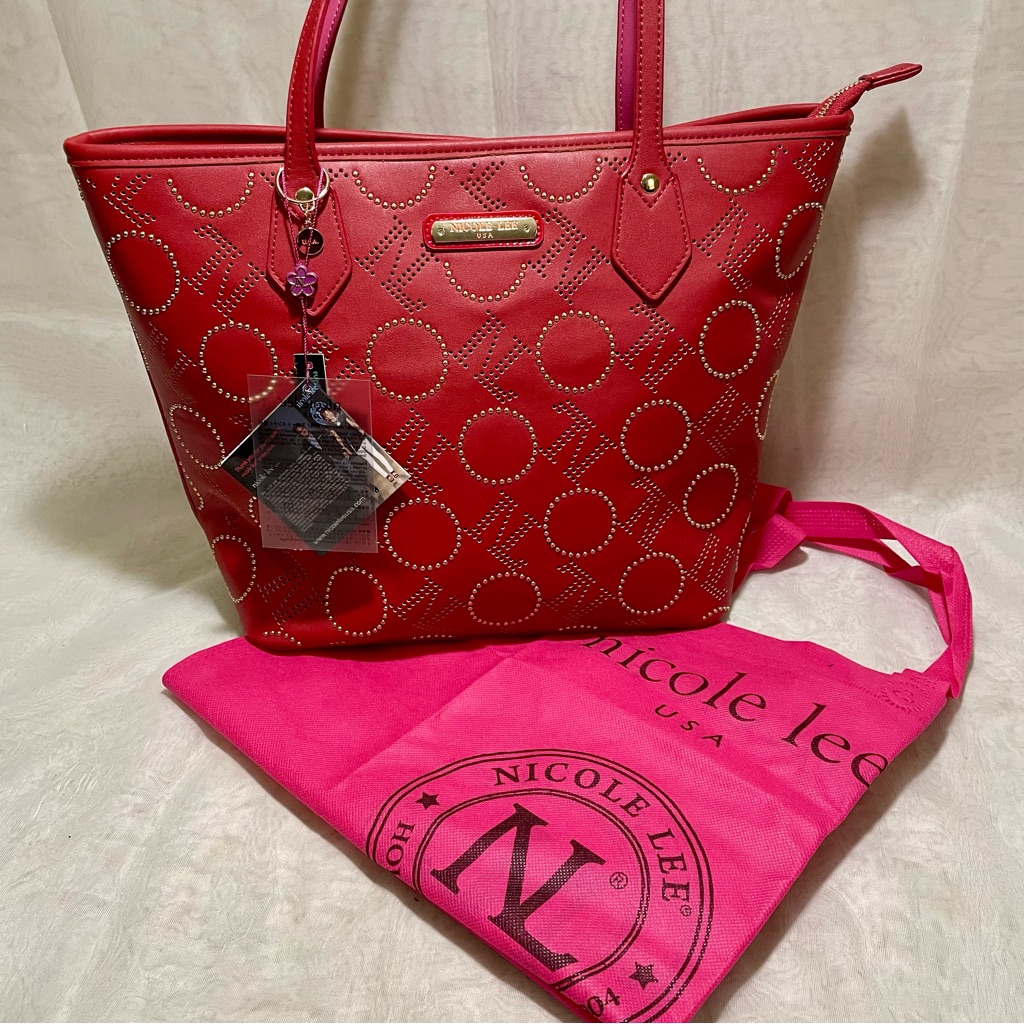 Nicole Lee Nl Laser Cut Monogram Shopper With Studding, Nwt And Dustbag